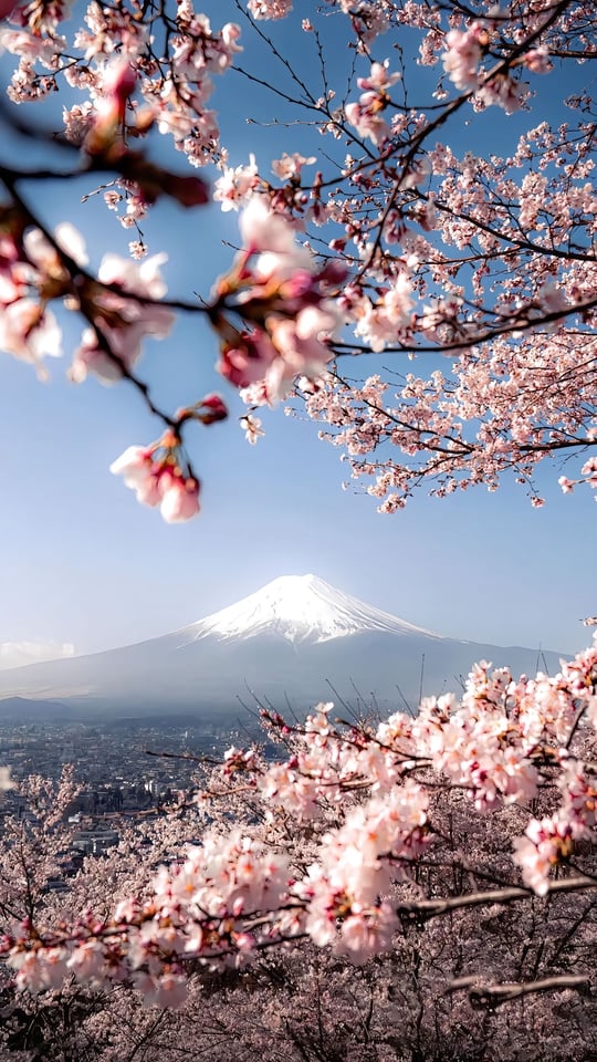 cherry blossom mount fuji spring landscape